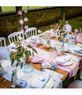 Pastel Pink Striped Linen Table Runner