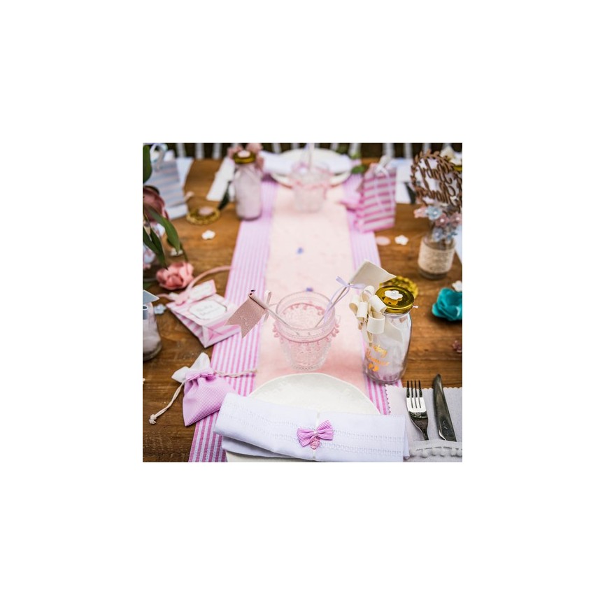 Pastel Pink Striped Linen Table Runner