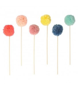 6 Multi Pompom Cake Toppers