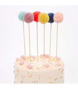 6 Multi Pompom Cake Toppers