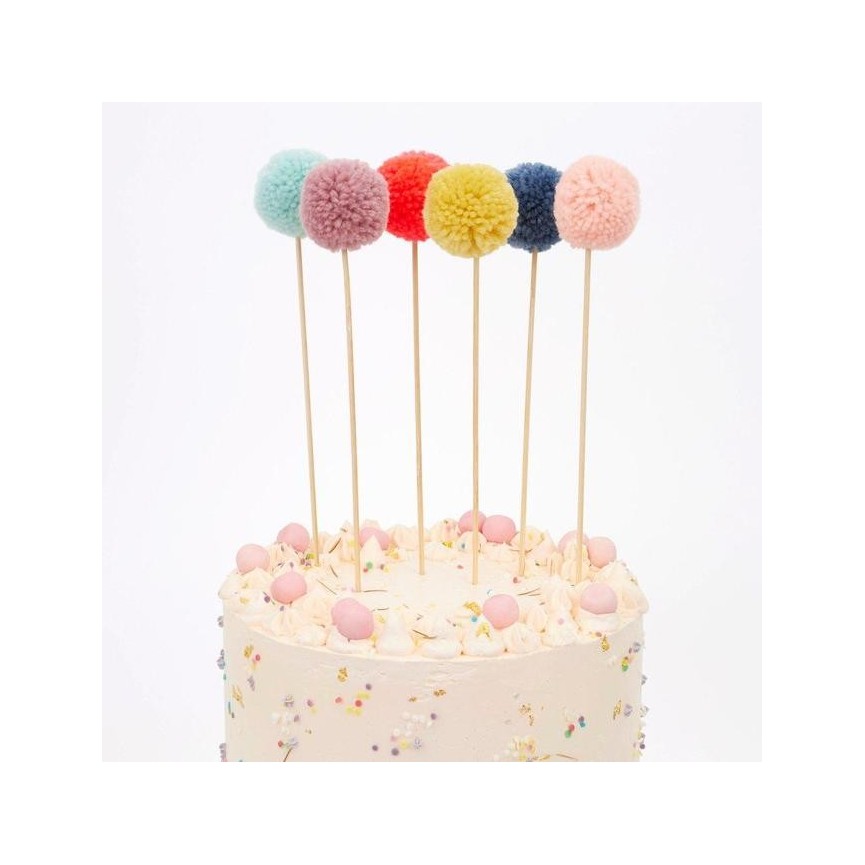 6 Multi Pompom Cake Toppers