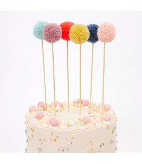 6 Multi Pompom Cake Toppers