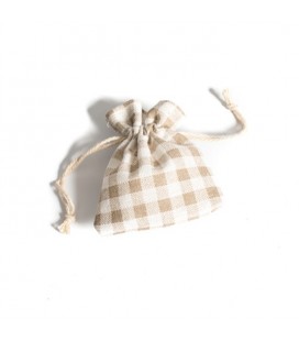 5 Linen Pouches - Beige Gingham