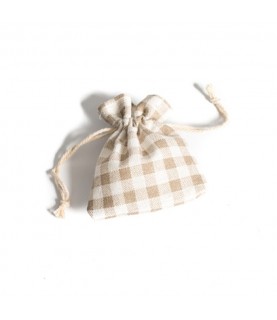 5 Linen Pouches - Beige Gingham