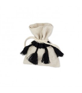 4 Linen Pouches - Black Pompom